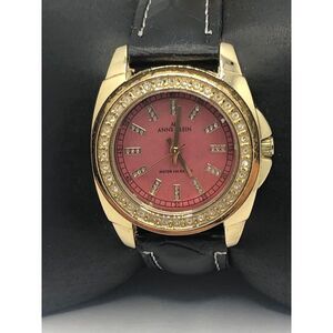 Anne Klein Unisex Black Leather Analog Red Dial Quartz Genuine Wrist Watch OP283